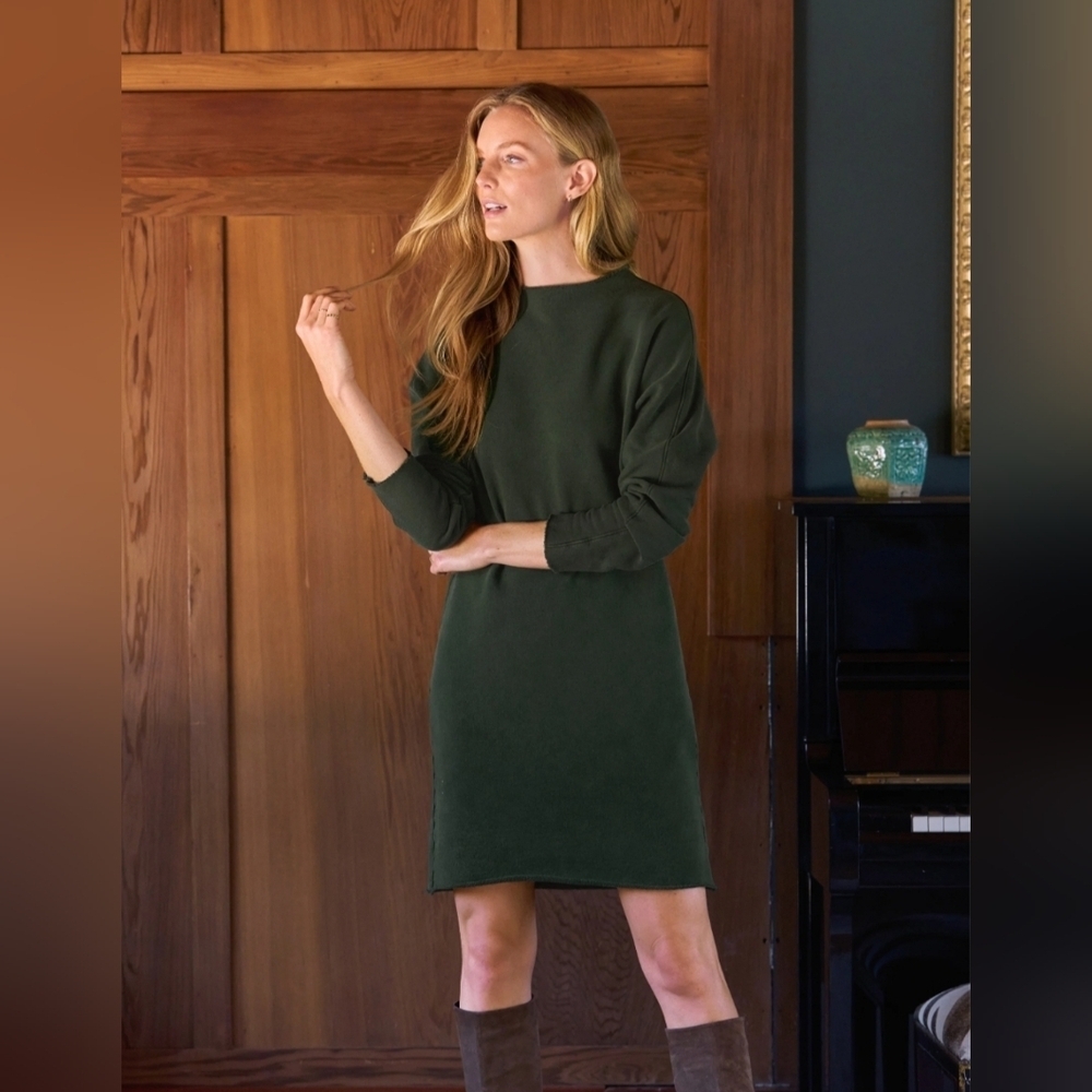 Frank And Eileen Izzie Sweatshirt Party Dress Evergreen Funnel Neck Medium